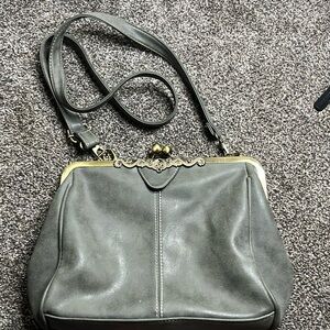 Grey leather over the shoulder hand bag